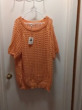 Open-Knit Scoop Neck Sweater in Peach